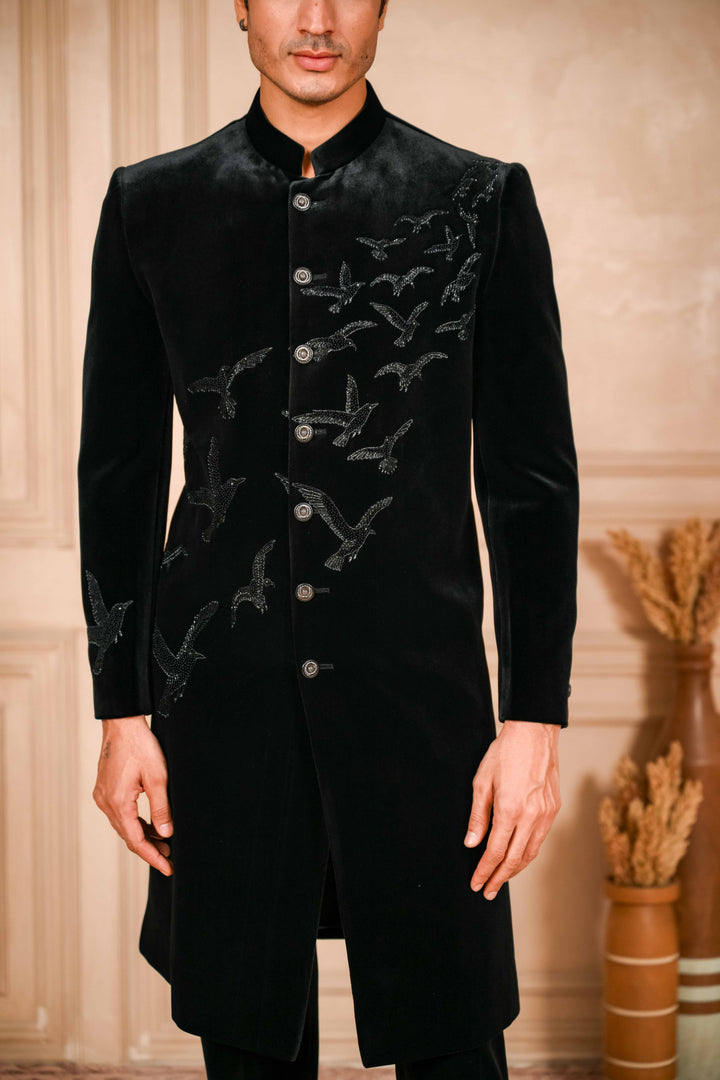 black classic hand embroidered glimmery indo-western set