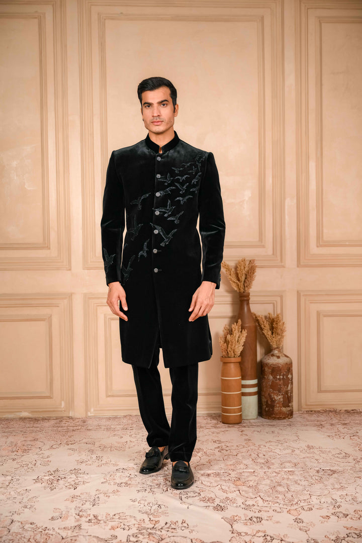black classic hand embroidered glimmery indo-western set