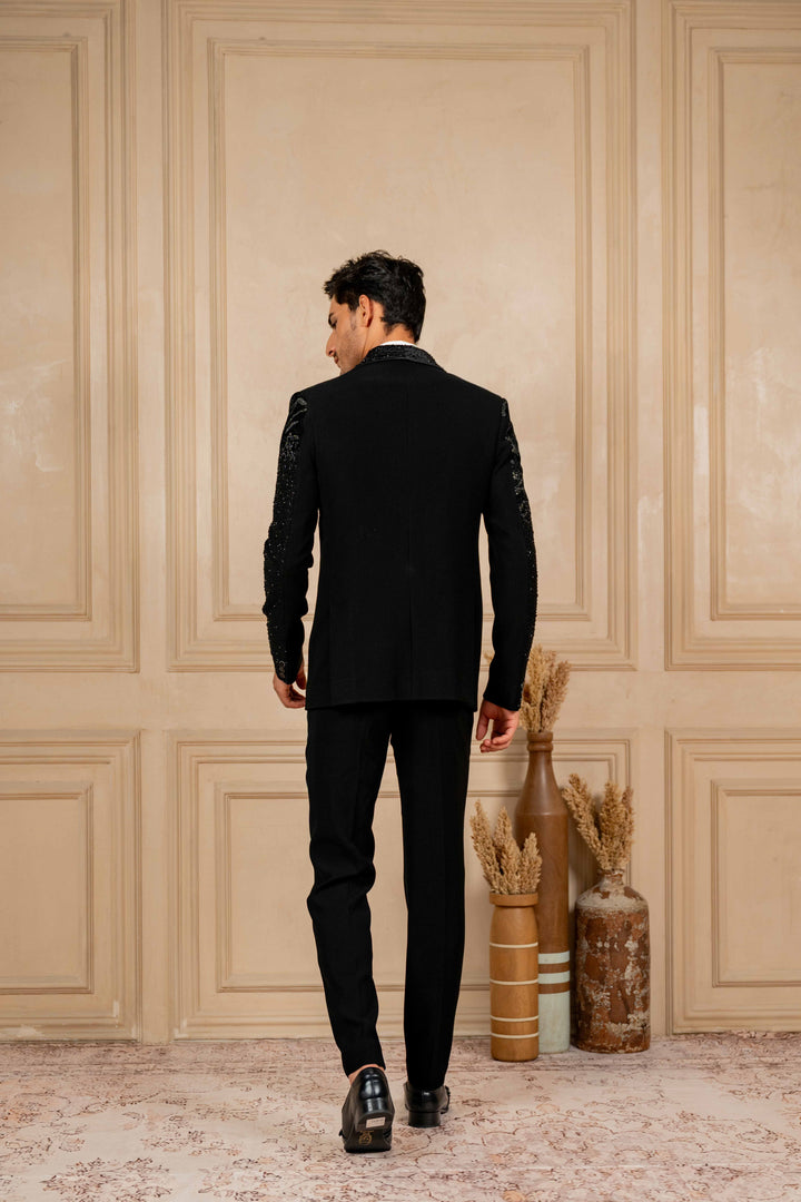black tuxedo with hand embroidery