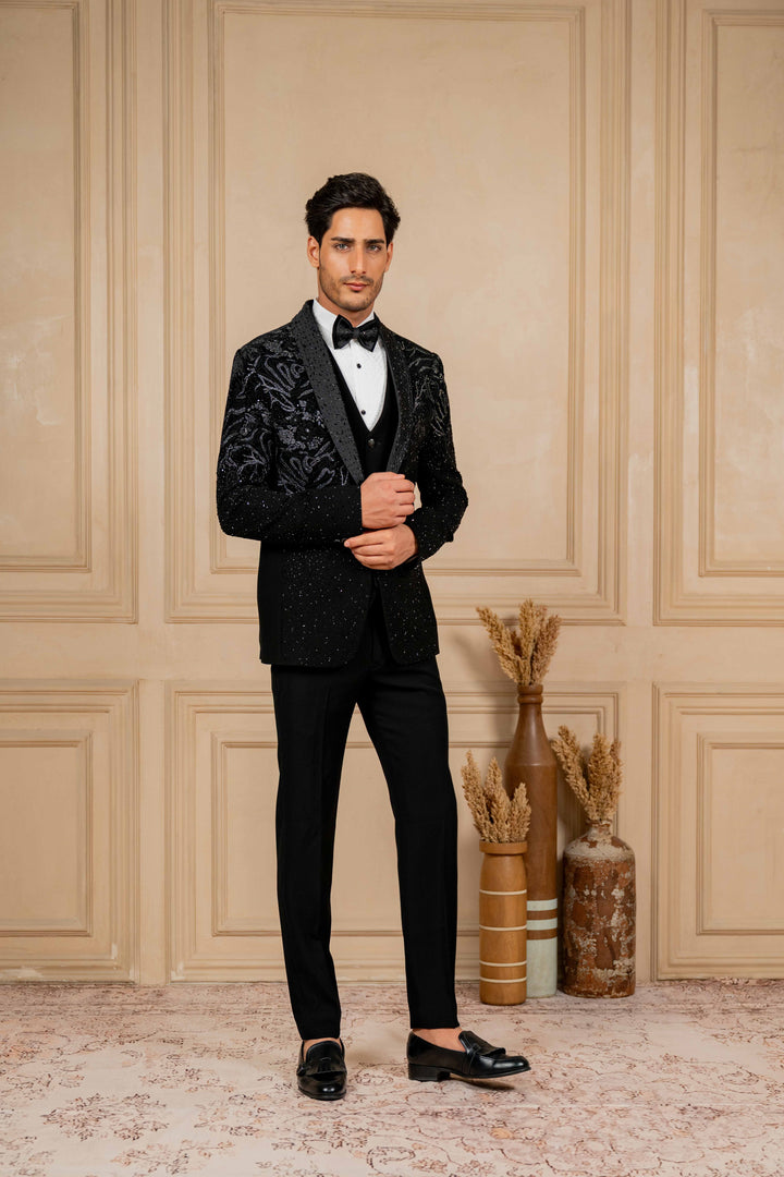 black tuxedo with hand embroidery