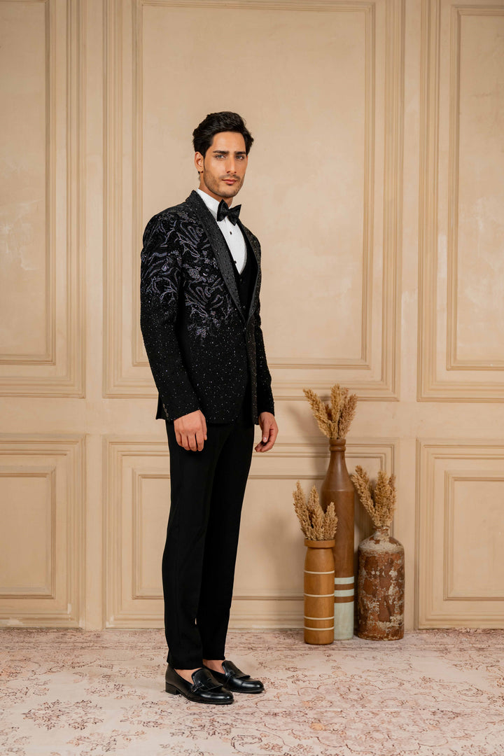 black tuxedo with hand embroidery