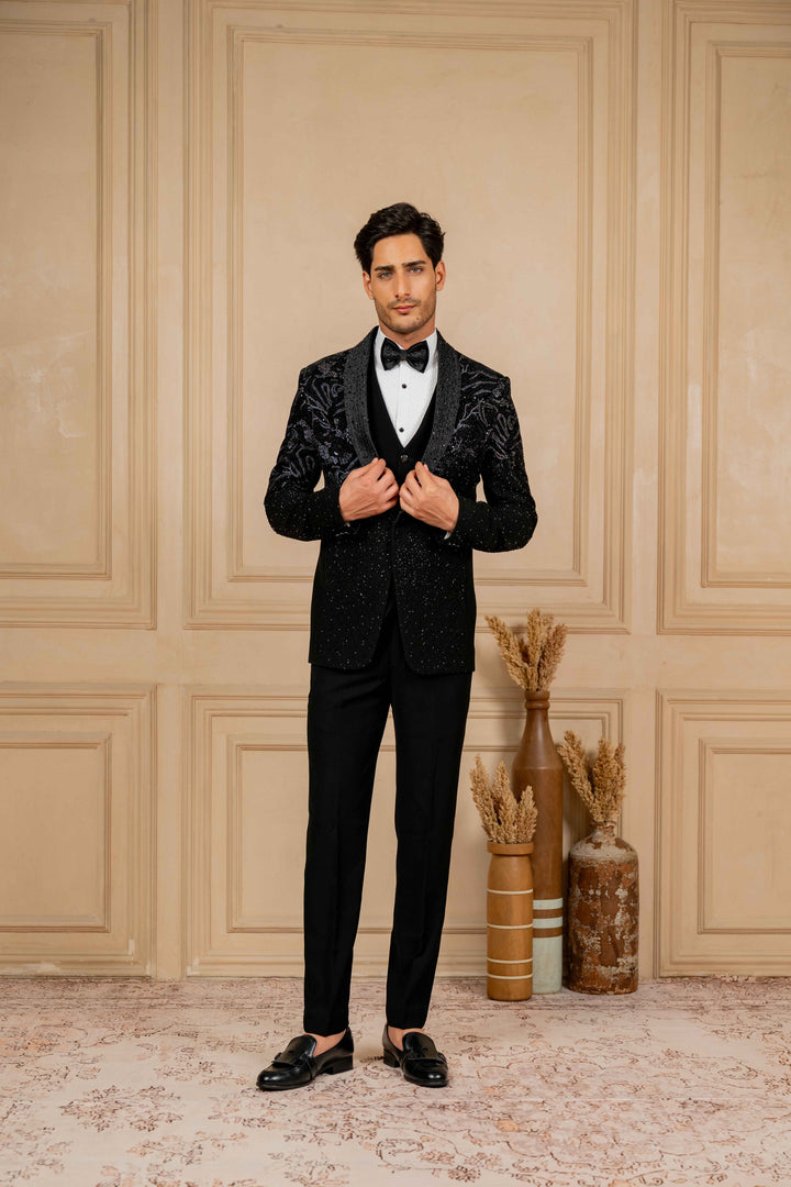 black tuxedo with hand embroidery