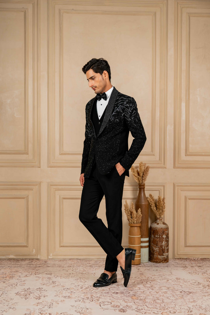 black tuxedo with hand embroidery