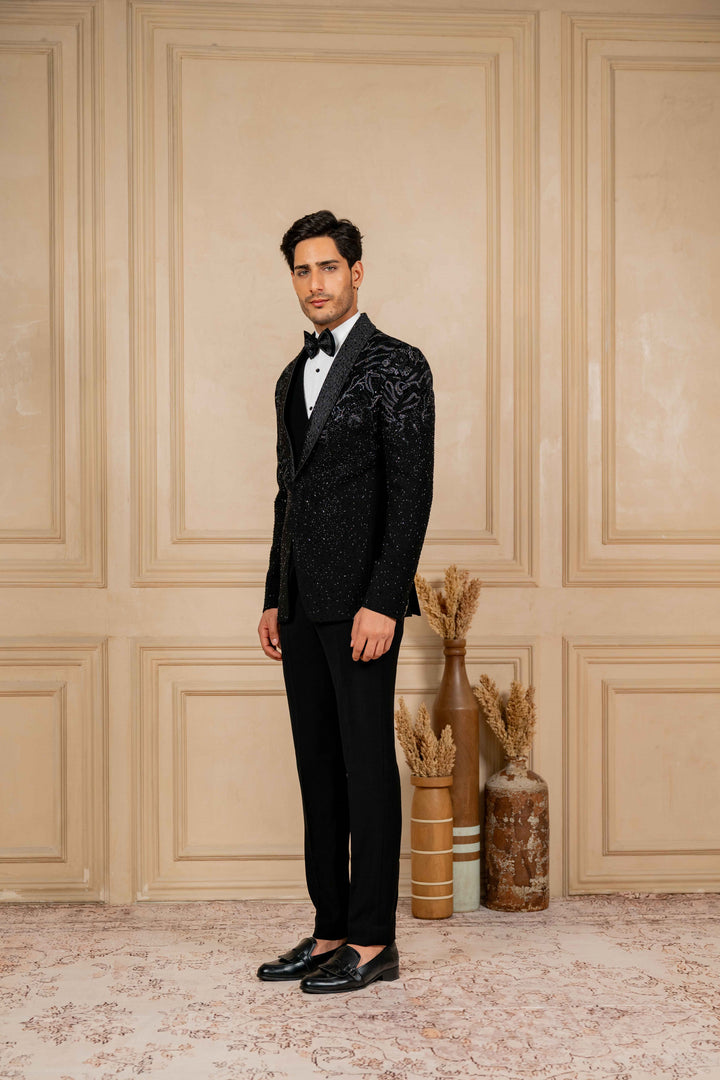 black tuxedo with hand embroidery