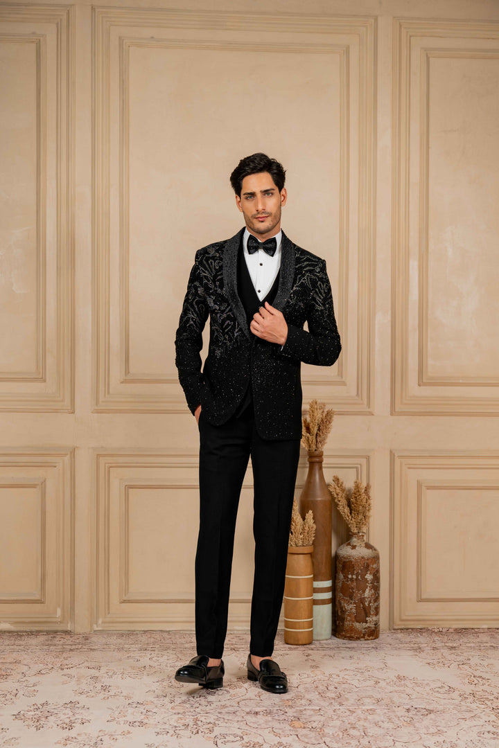 black tuxedo with hand embroidery