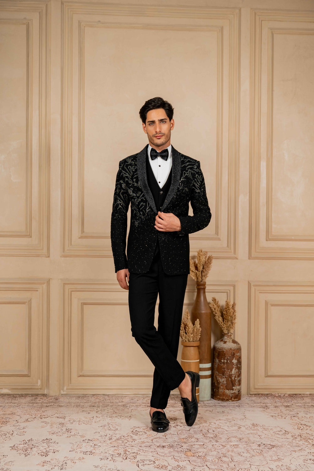 black tuxedo with hand embroidery