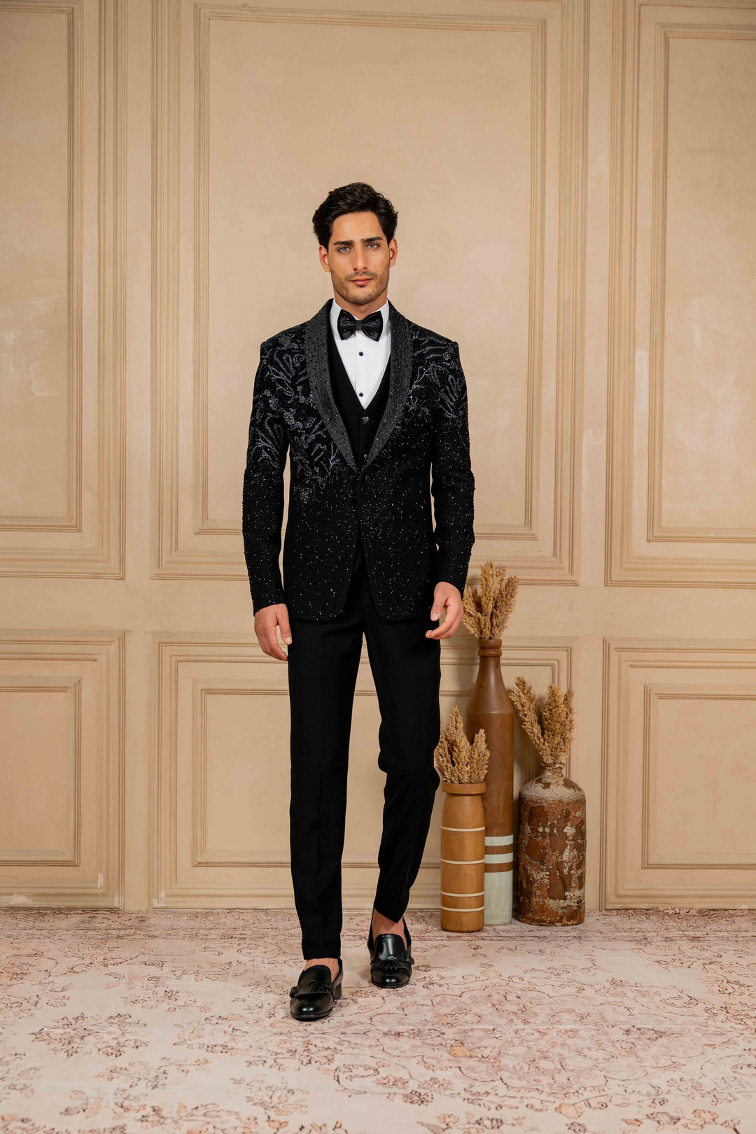 black tuxedo with hand embroidery