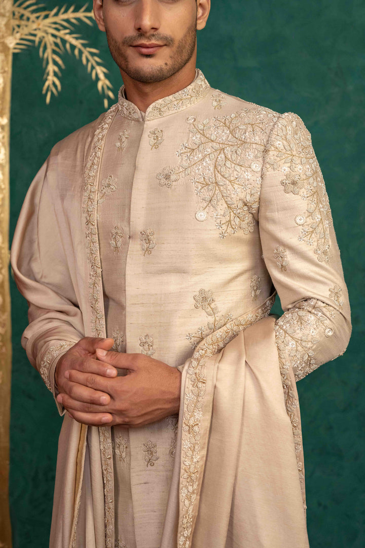 champagne gold sherwani
