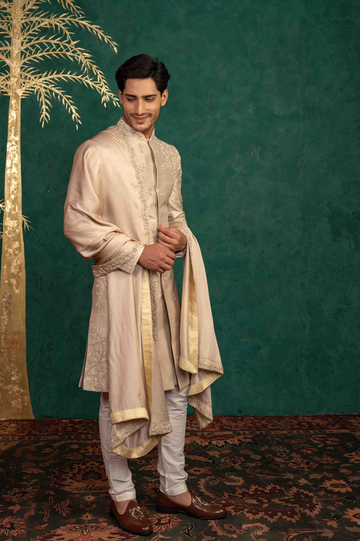 champagne gold sherwani