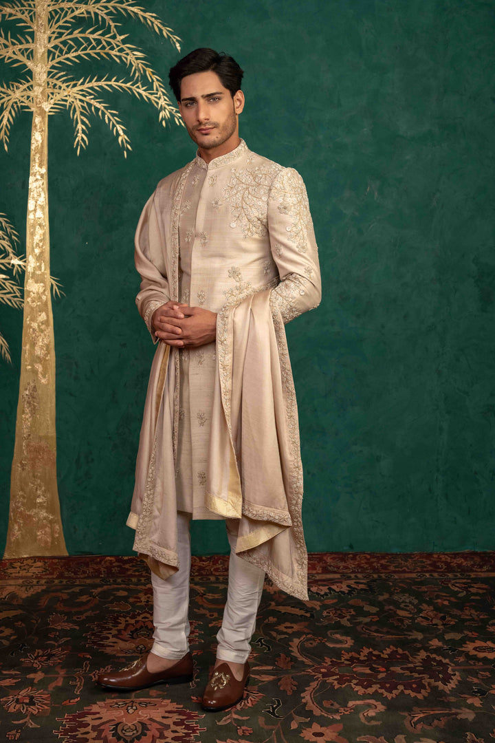 champagne gold sherwani