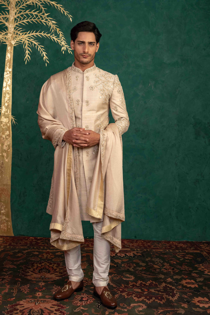 champagne gold sherwani