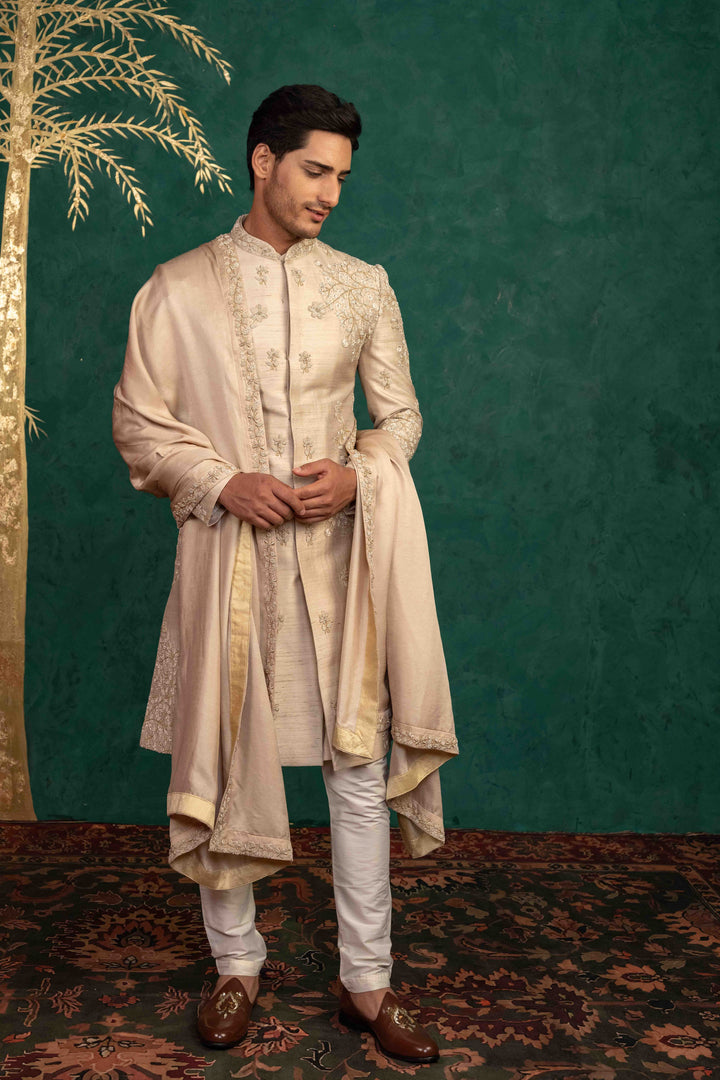 champagne gold sherwani
