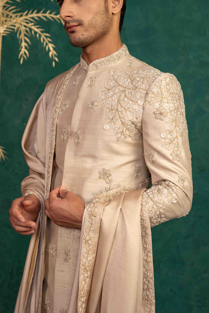 champagne gold sherwani