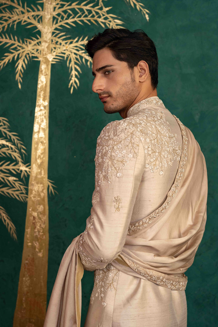 champagne gold sherwani