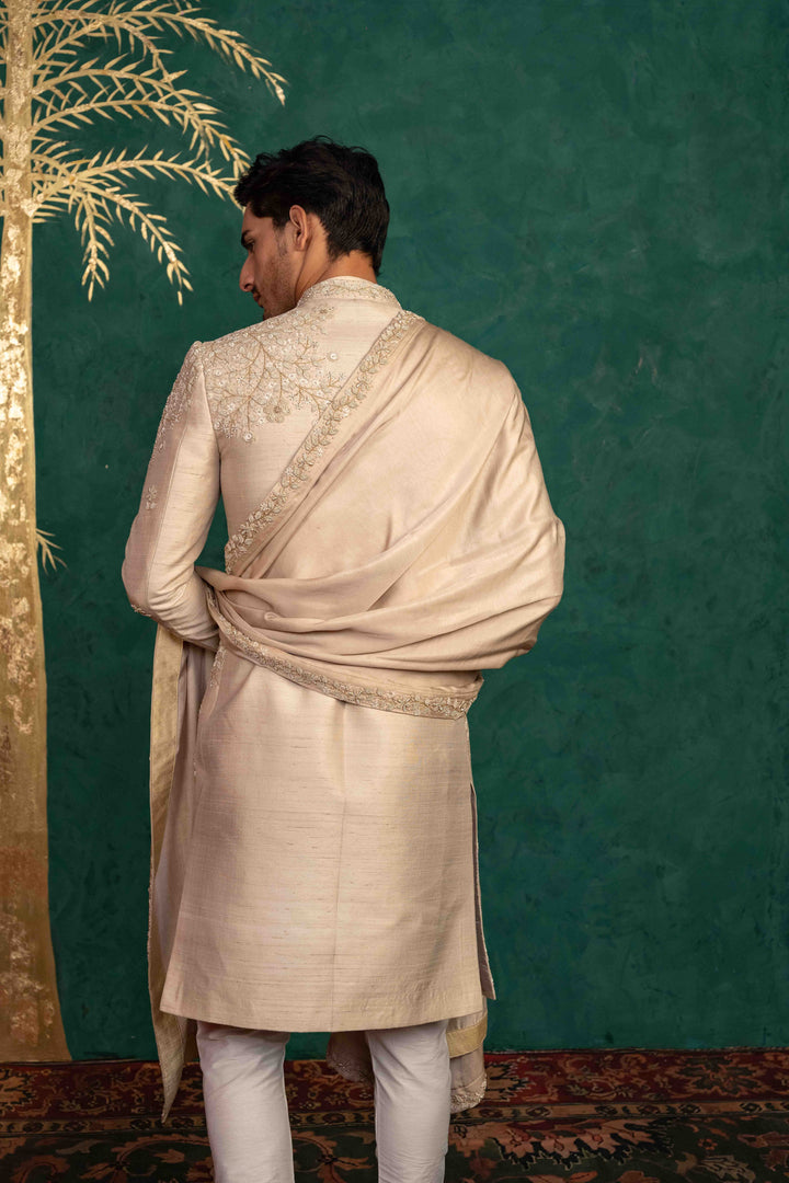 champagne gold sherwani