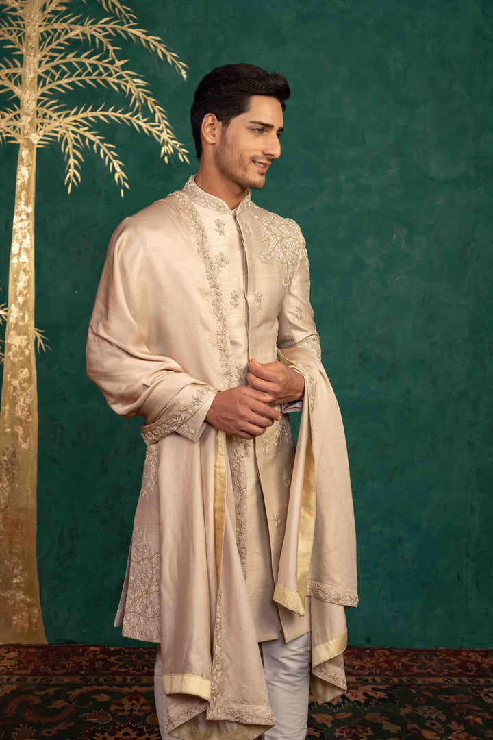 champagne gold sherwani