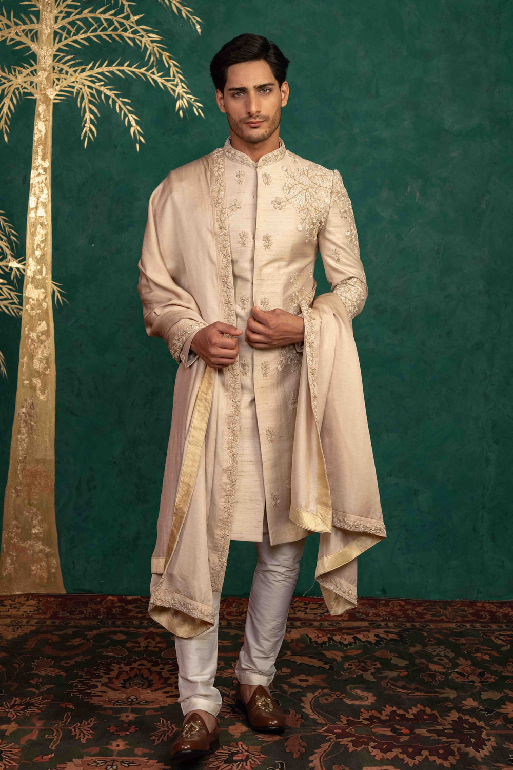champagne gold sherwani