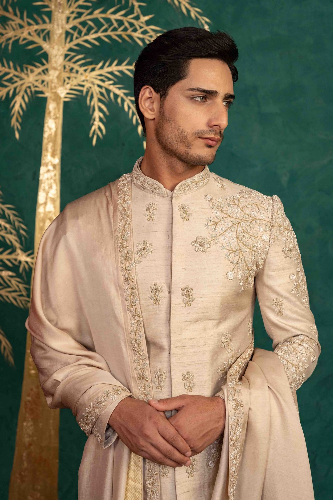 champagne gold sherwani