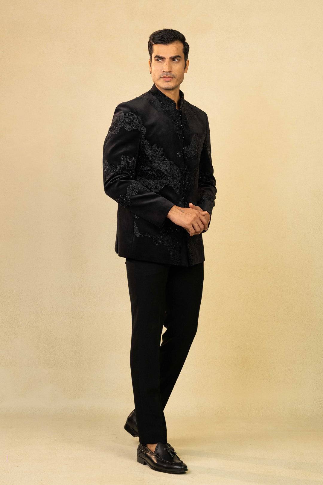 classic jodhpuri made with hand embroidery inspired by abstract art – Image 5