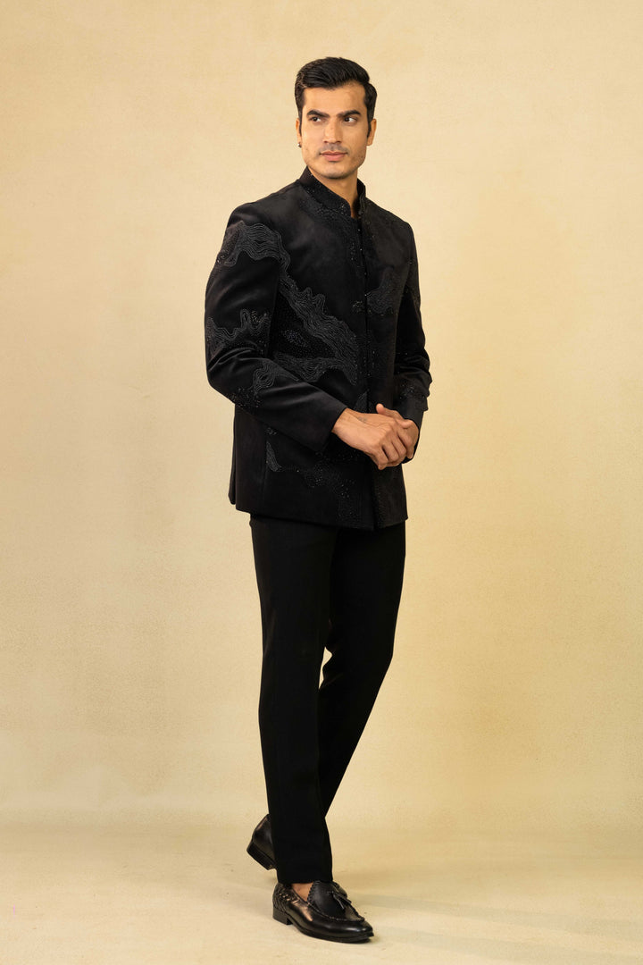 classic jodhpuri made with hand embroidery inspired by abstract art