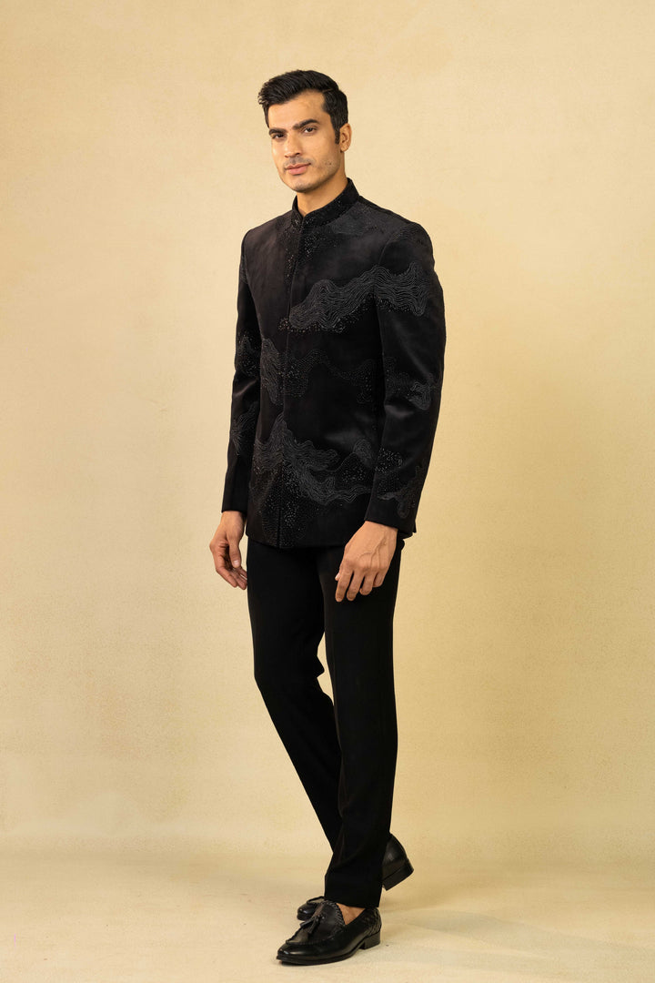 classic jodhpuri made with hand embroidery inspired by abstract art