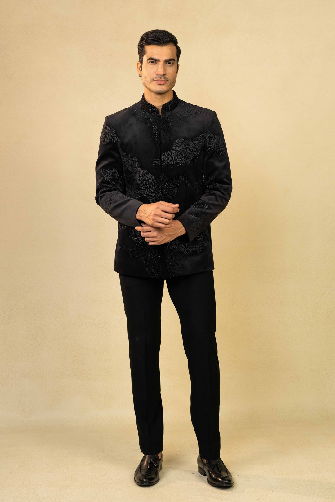 classic jodhpuri made with hand embroidery inspired by abstract art – Image 3