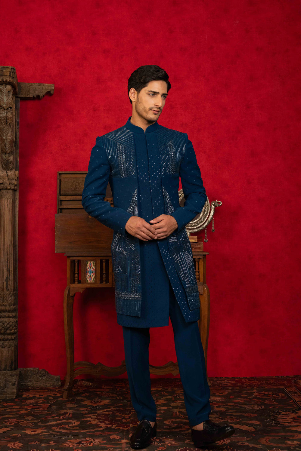 deep sea blue indo-western set