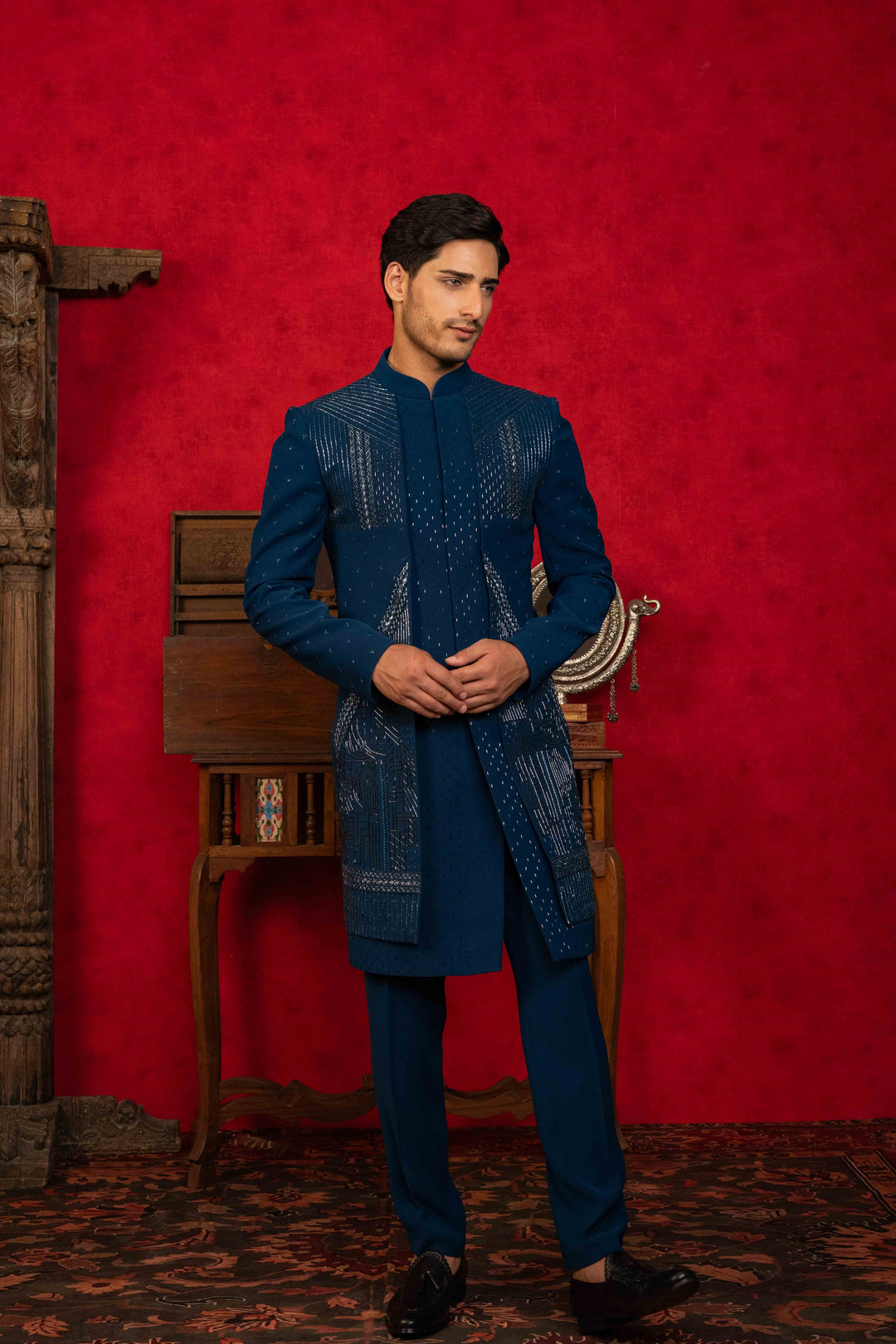 deep sea blue indo-western set – Image 2