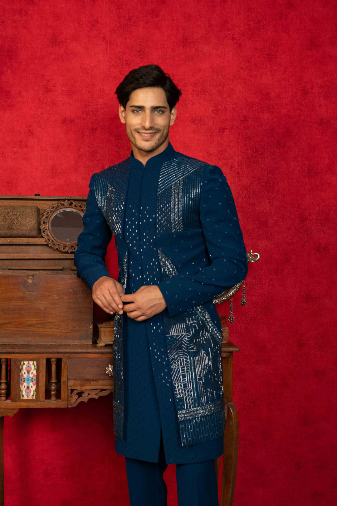 deep sea blue indo-western set