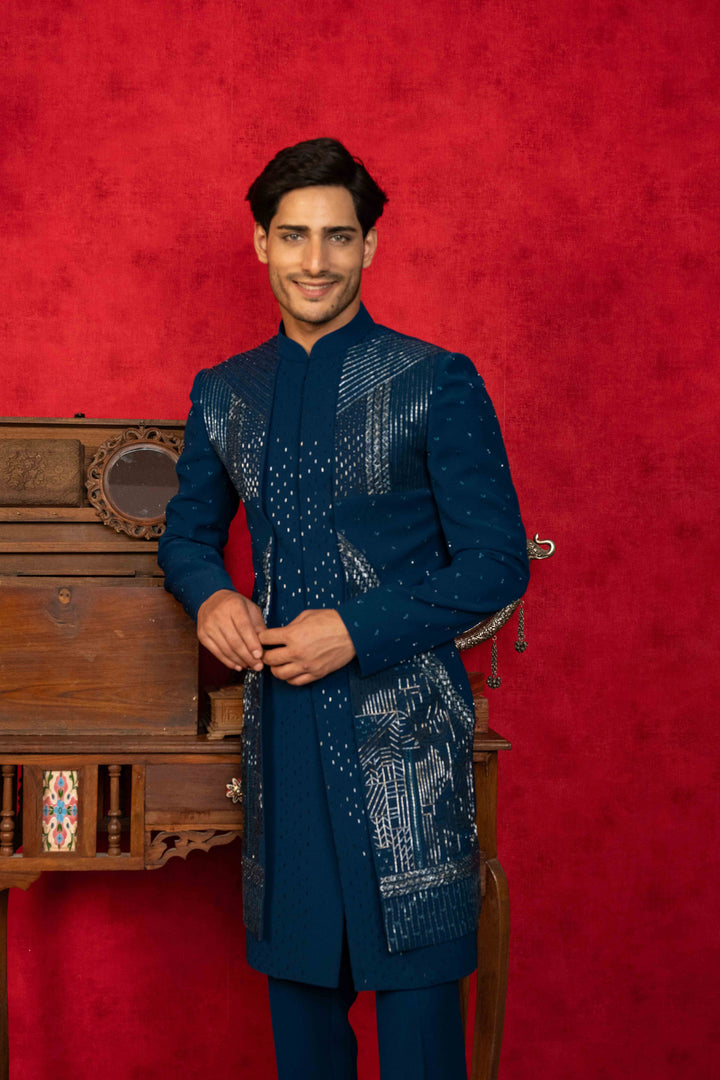 deep sea blue indo-western set