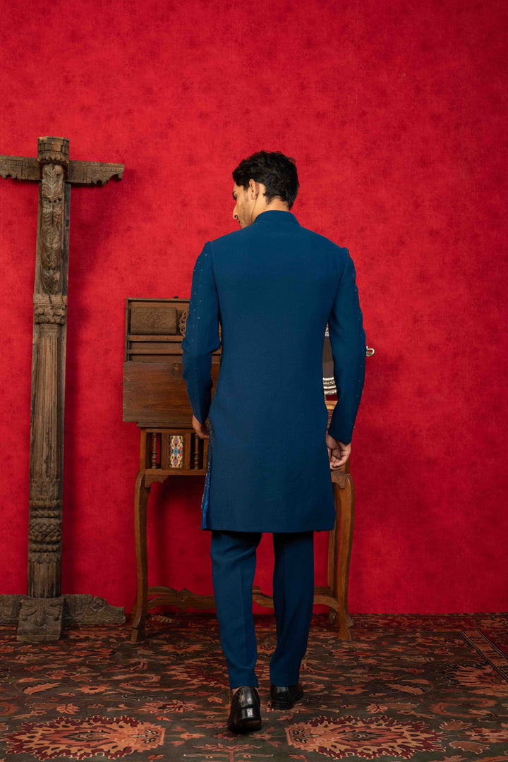 deep sea blue indo-western set