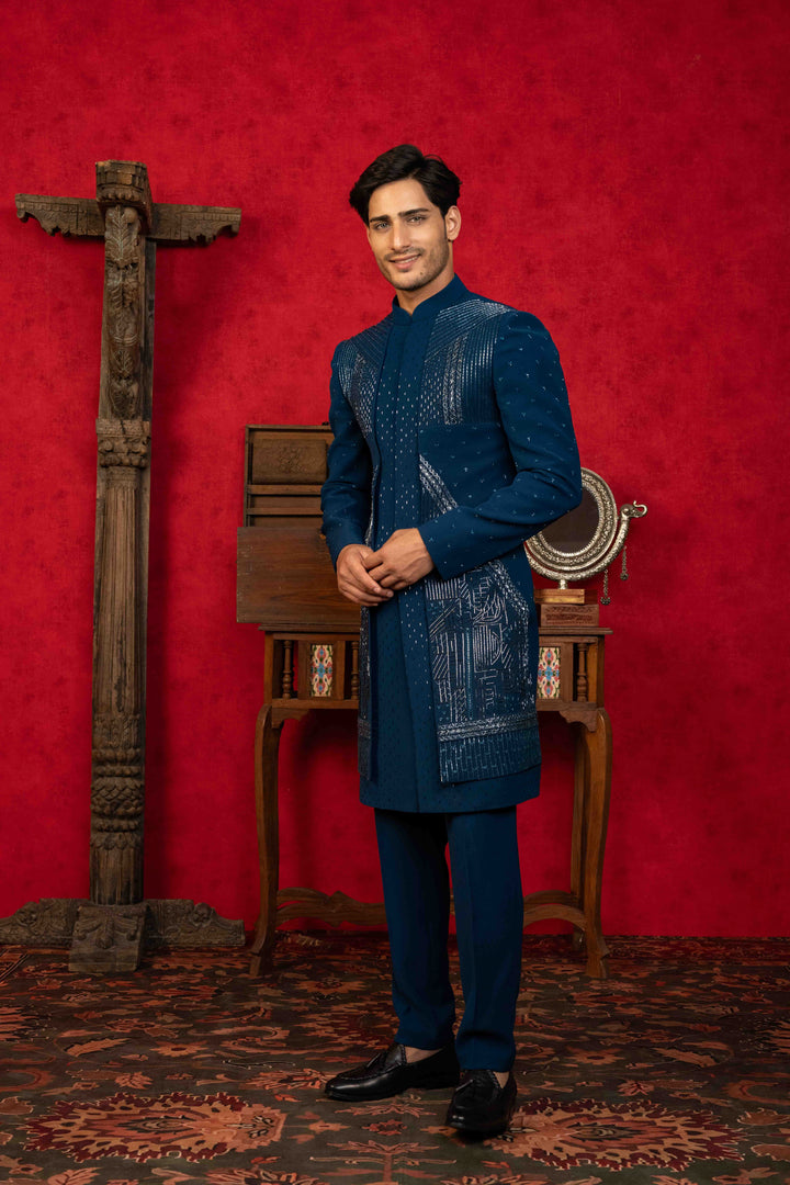 deep sea blue indo-western set