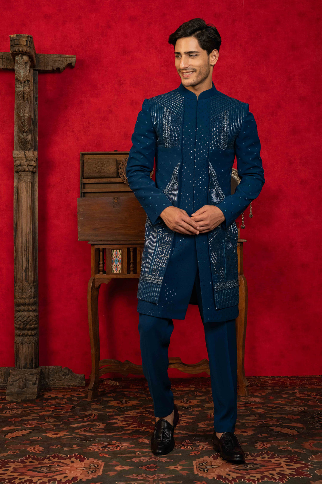 deep sea blue indo-western set – Image 3