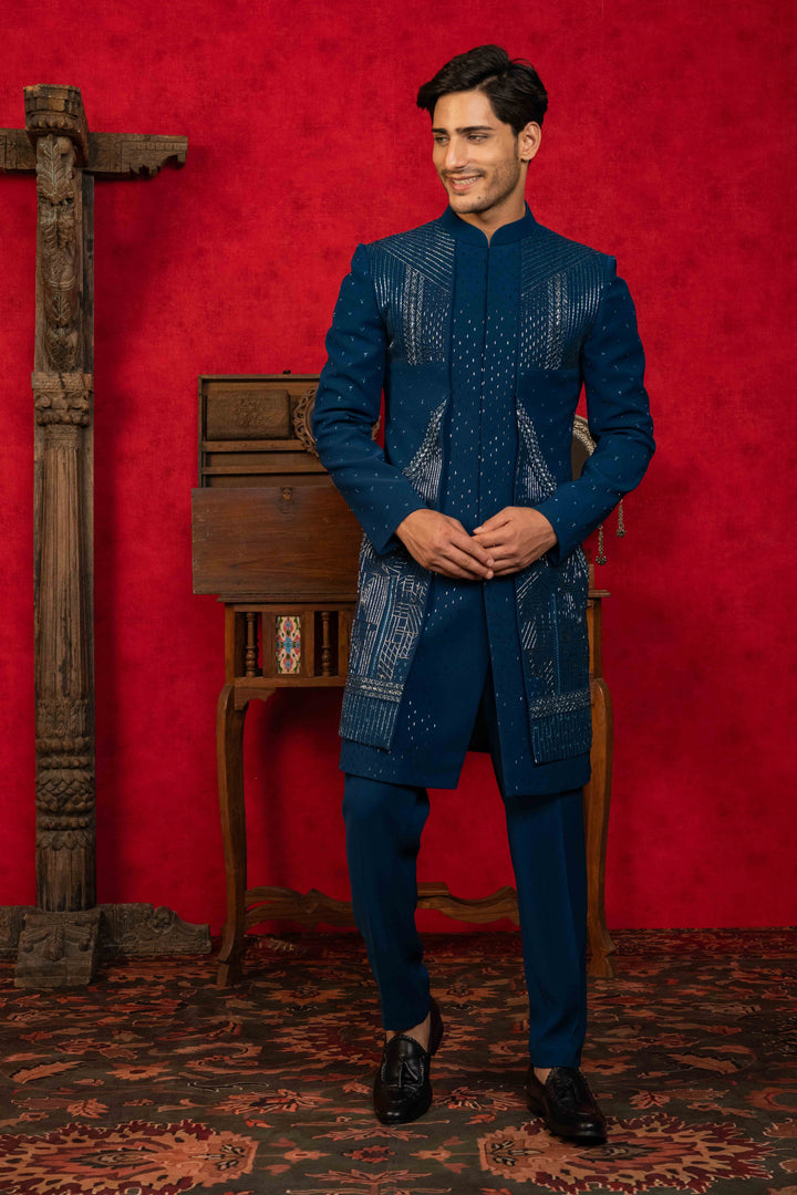 deep sea blue indo-western set