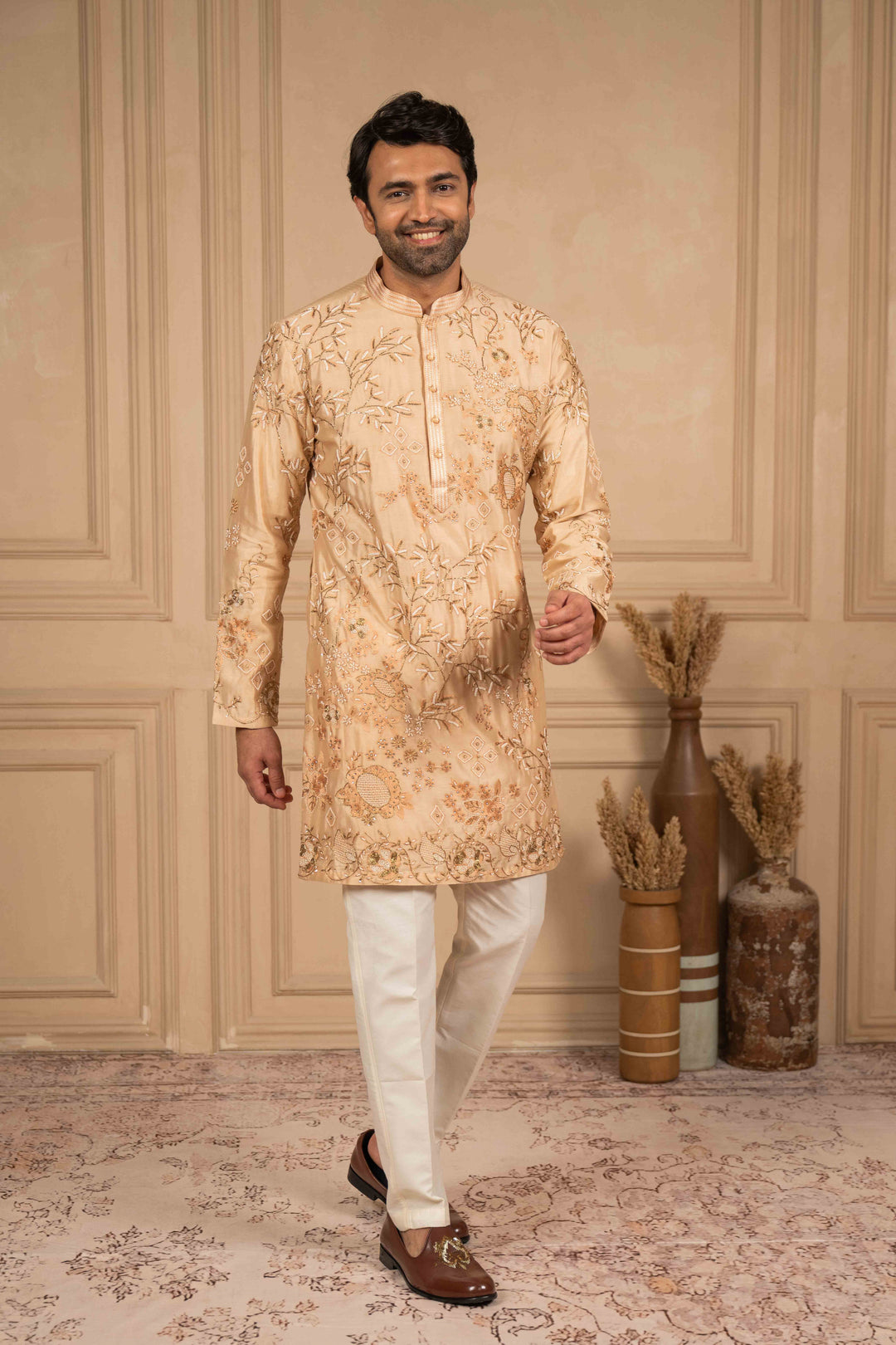 dusty peach embroidered kurta – Image 5