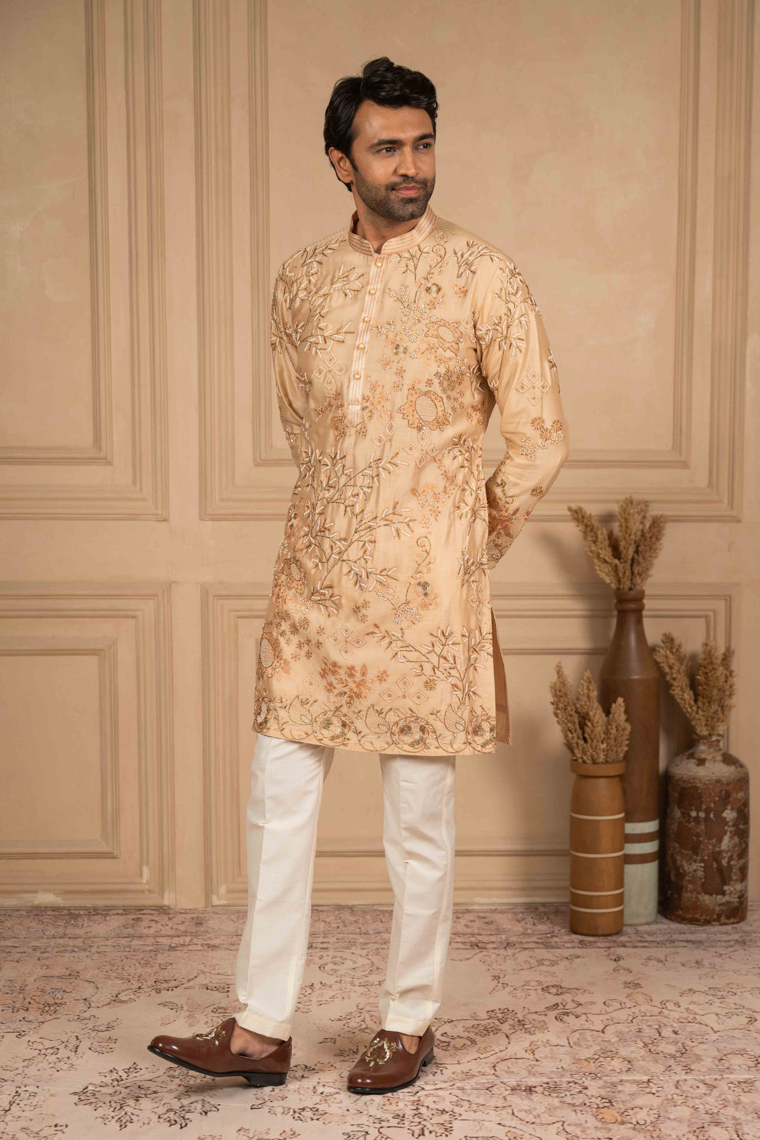 dusty peach embroidered kurta – Image 4