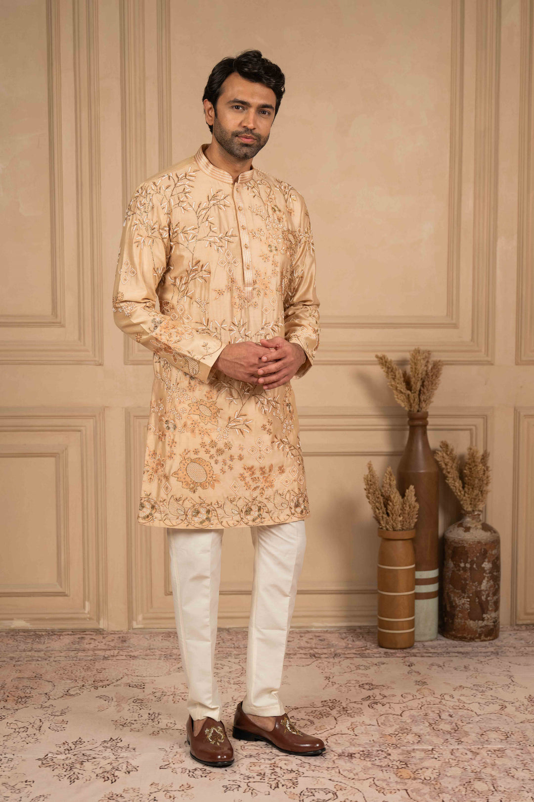 dusty peach embroidered kurta