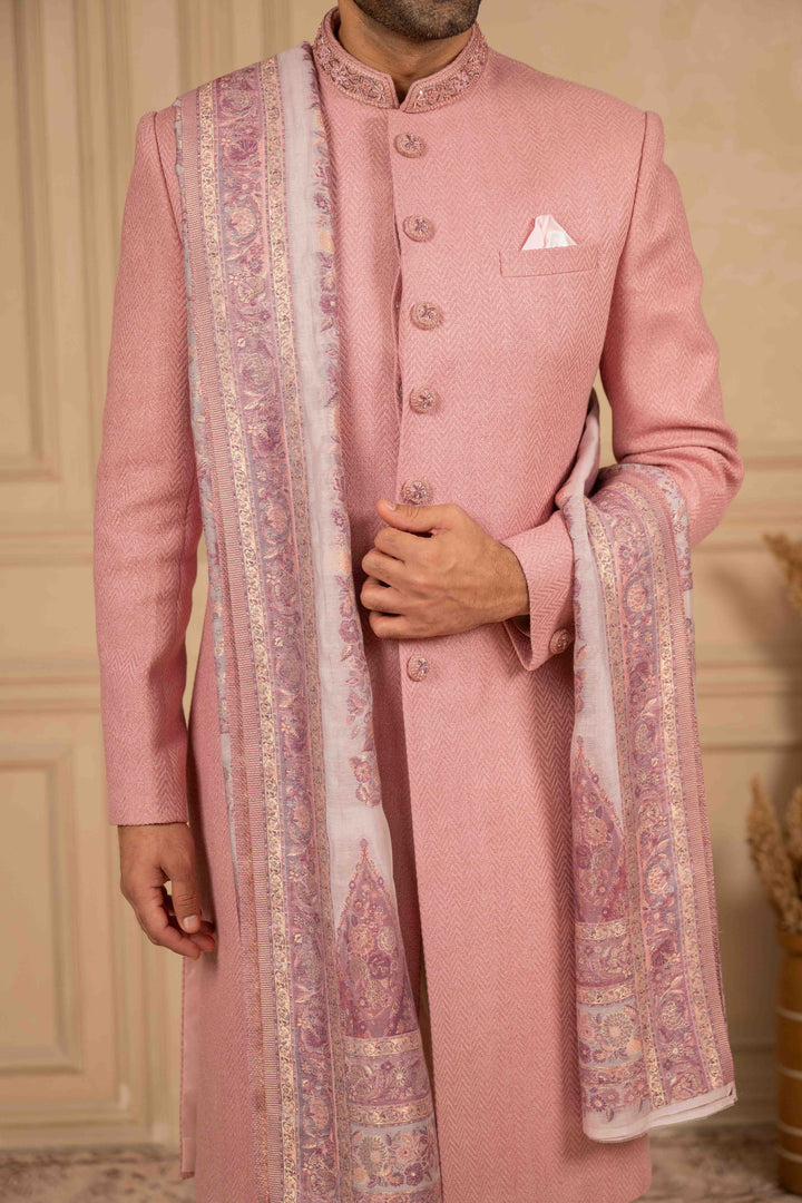 dusty rose nawabi set with dupatta