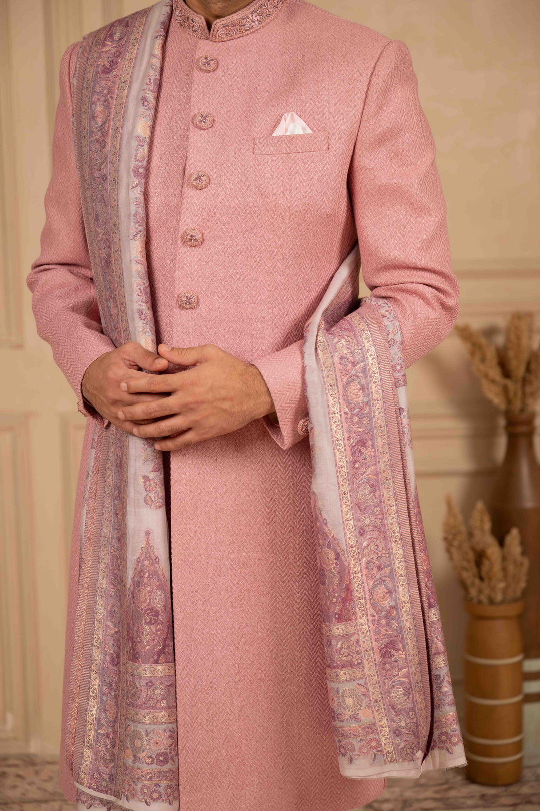 dusty rose nawabi set with dupatta – Image 5