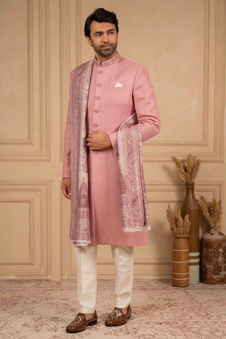 dusty rose nawabi set with dupatta