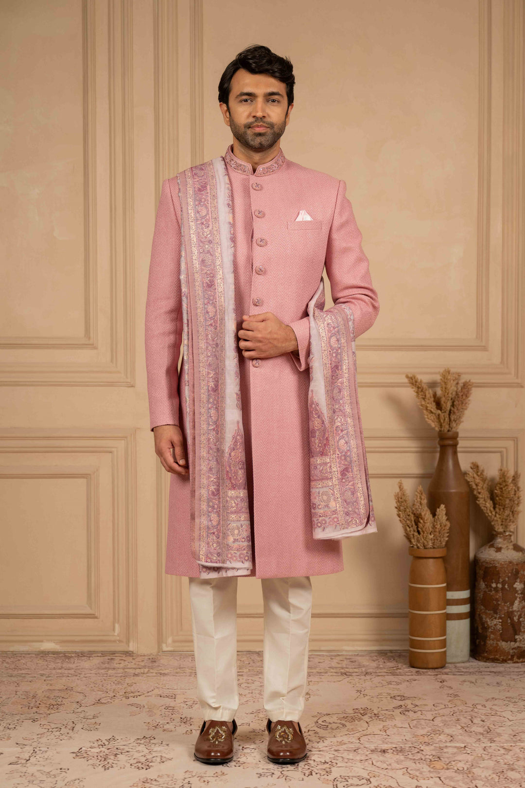 dusty rose nawabi set with dupatta
