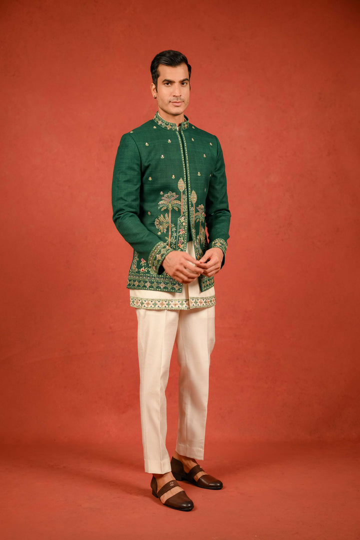 emerald green jodhpuri set