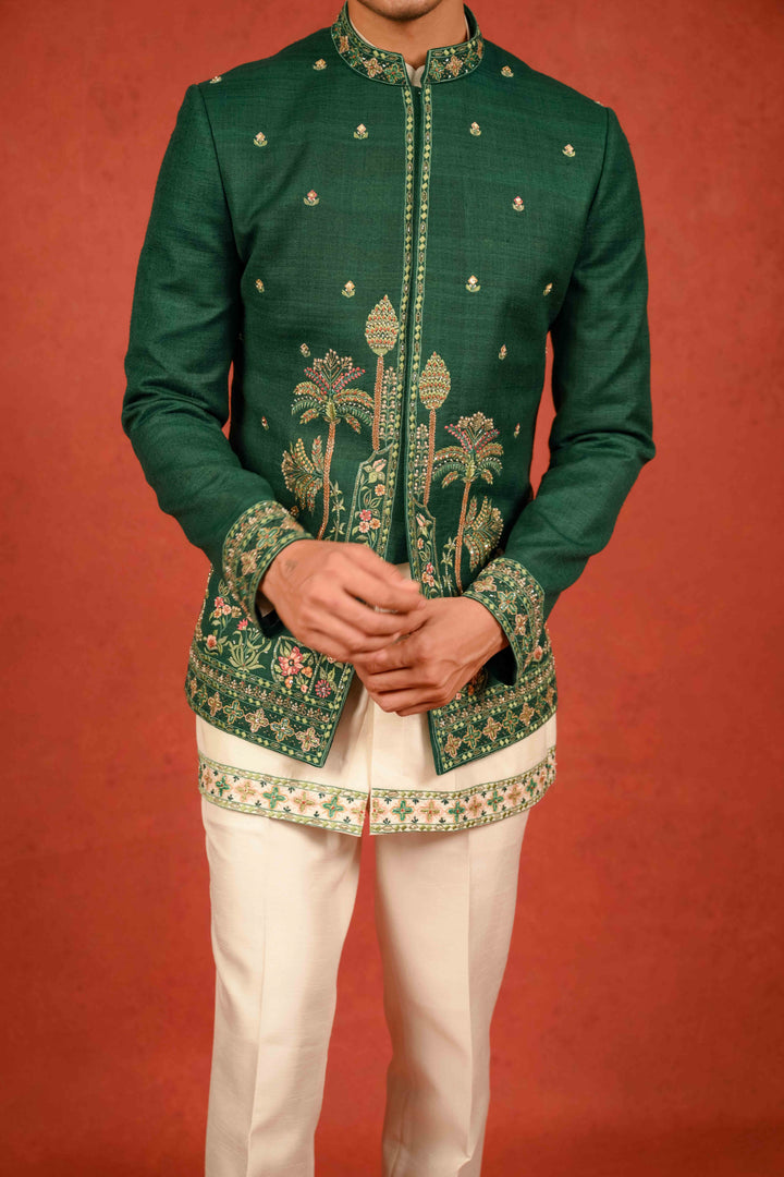 emerald green jodhpuri set