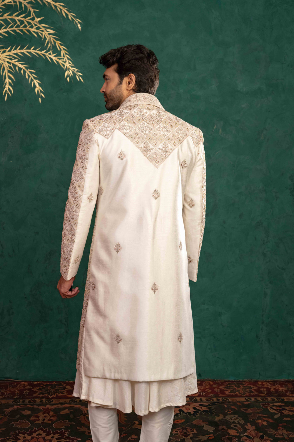 ivory manually embroidered sherwani set