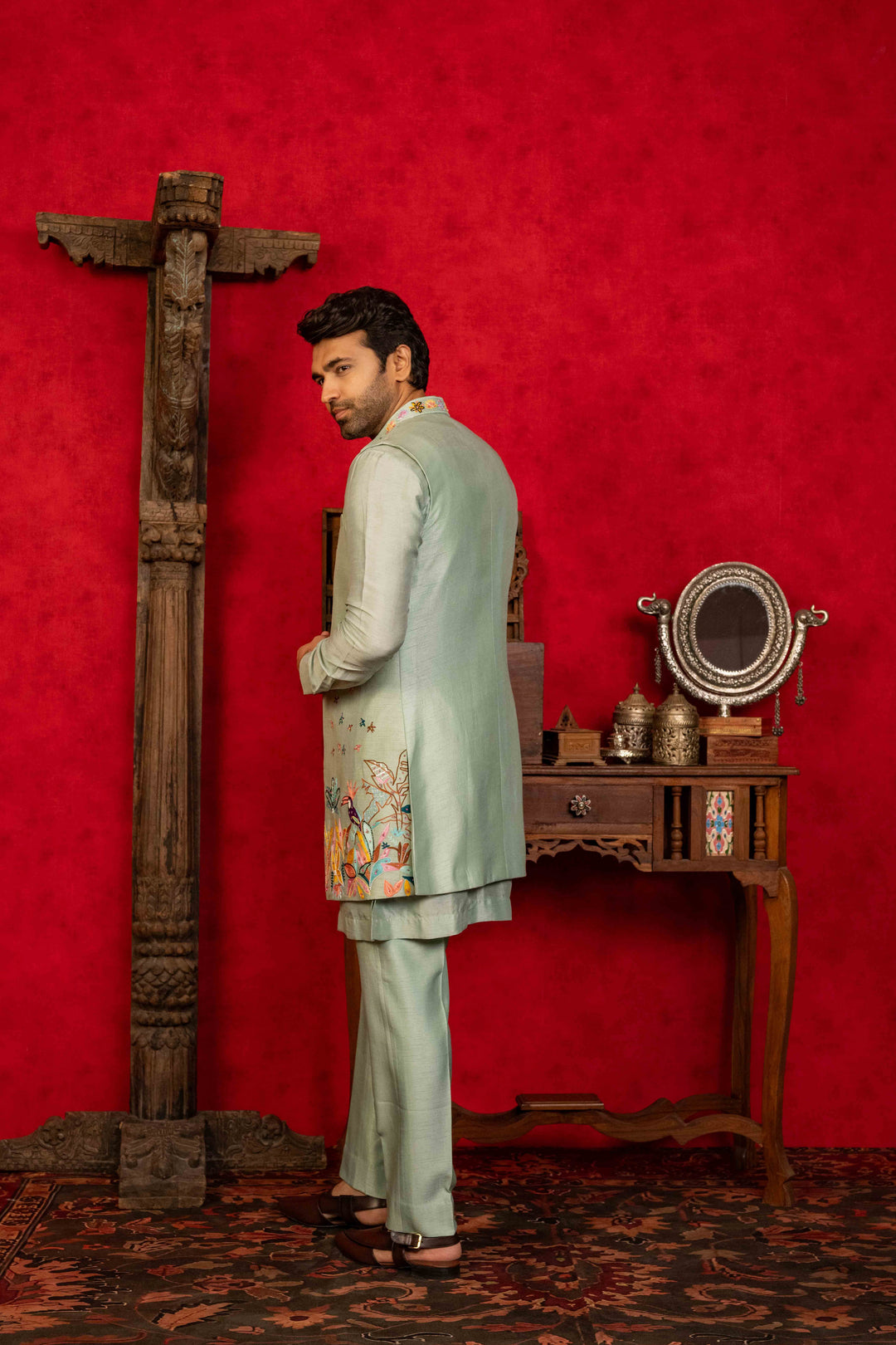 light blue jacket set with sequin embroidery – Image 3
