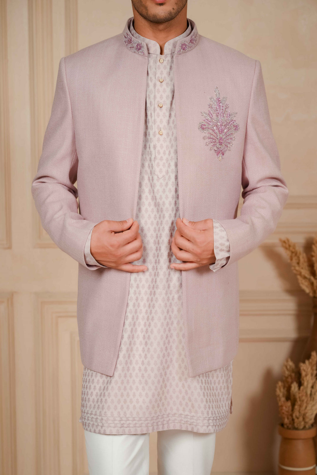 lilac jodhpuri kurta hand embroidered set – Image 5