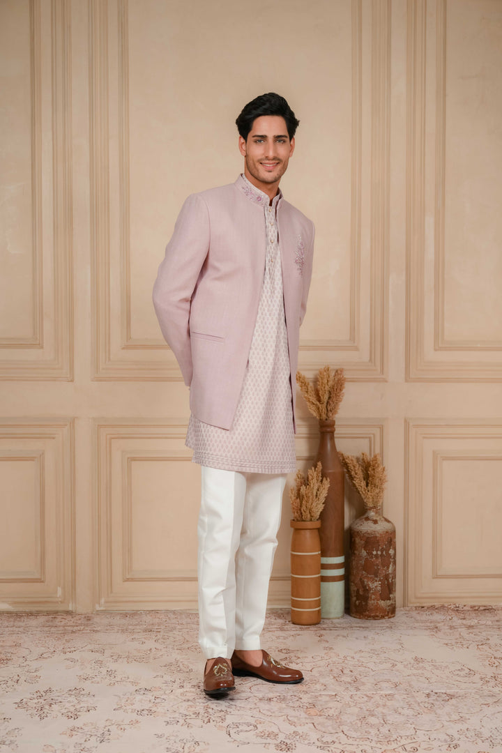 lilac jodhpuri kurta hand embroidered set