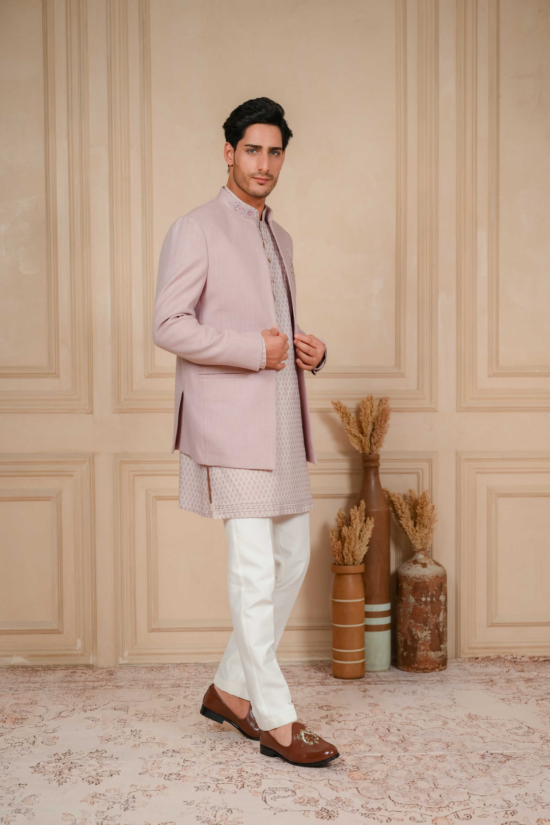 lilac jodhpuri kurta hand embroidered set – Image 7