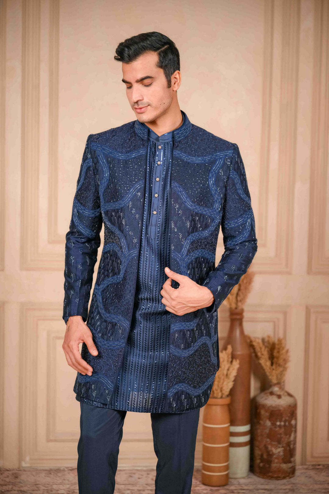 Navy blue indo-western and kurta set