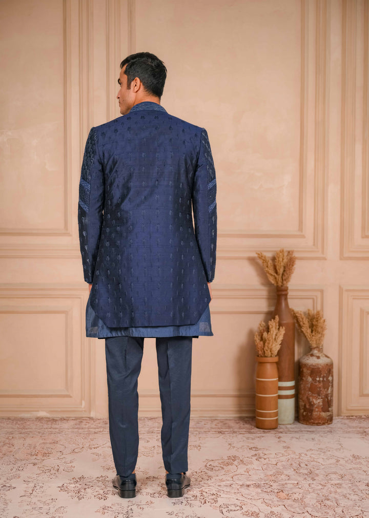 Navy blue indo-western and kurta set